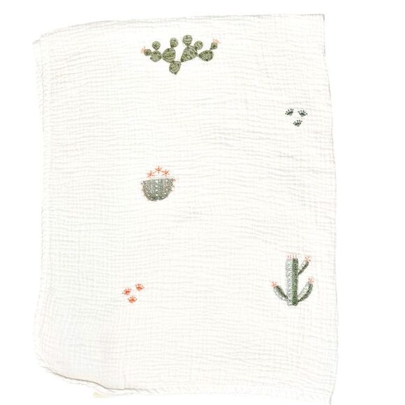Pottery Barn Kids 100% Cotton Cactus Embroidered Lightweight 30x40 Inch Blanket. - Picture 1 of 6